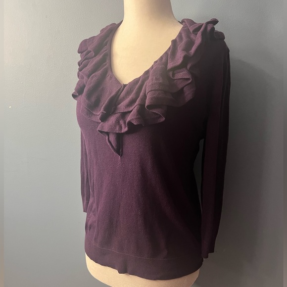 Polo Ralph Lauren Womans Grape Colored Sweater w/ Collar Ruffles, Short Sleeves - Picture 2 of 6